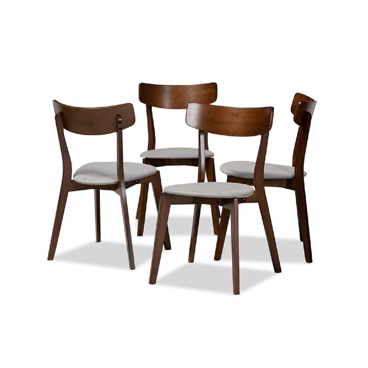 Set of 4 Light Grey Upholstered Walnut Wood Dining Chairs