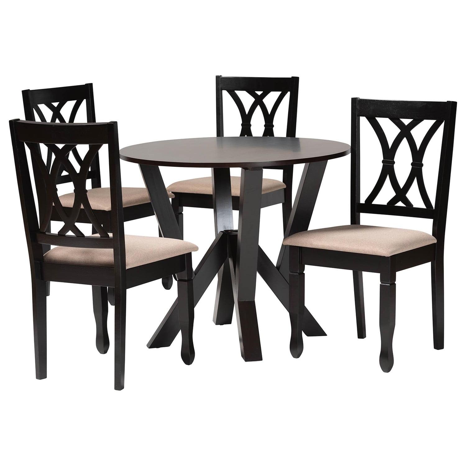 Irene Modern Sand Fabric and Dark Brown Wood 5-Piece Dining Set