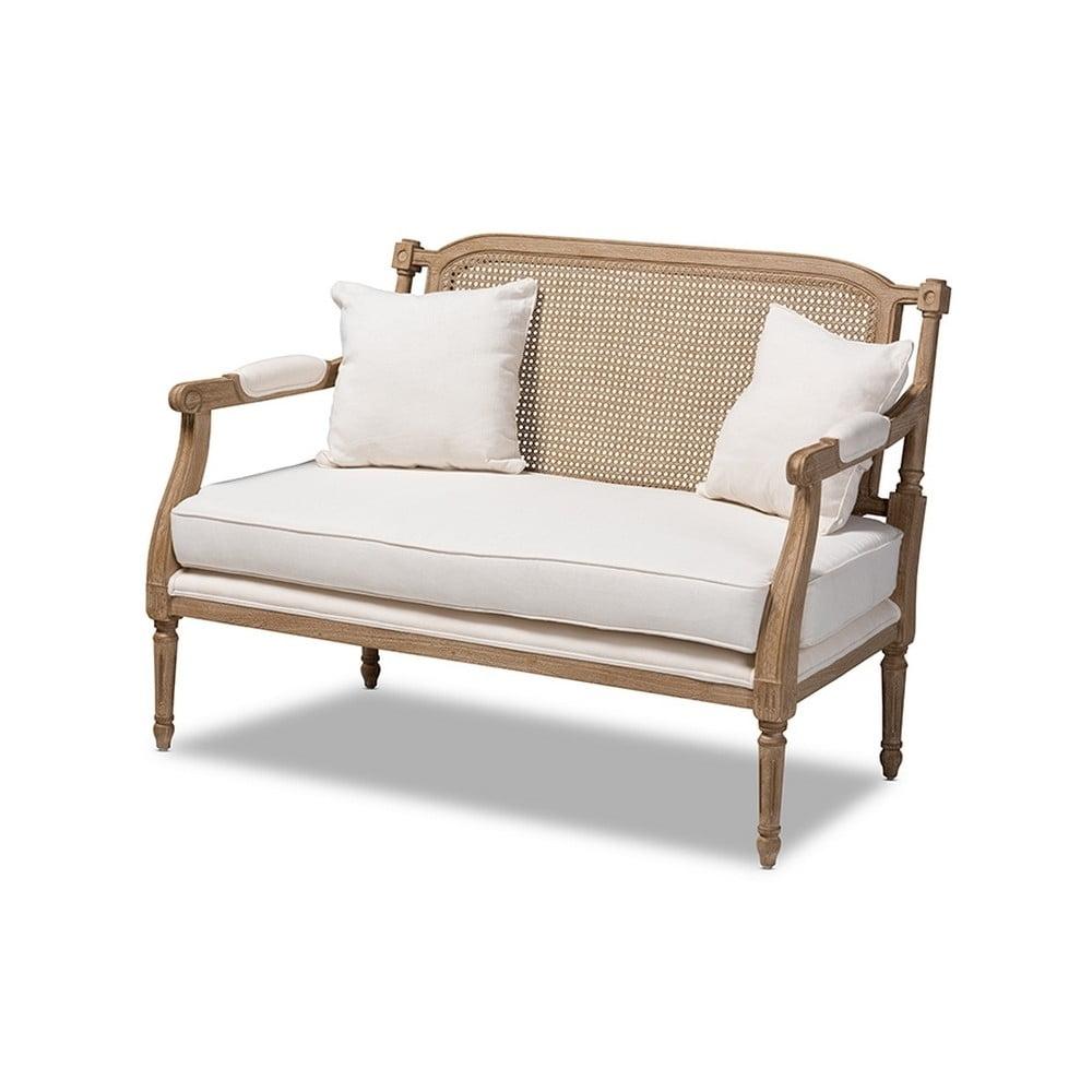 Elegant Ivory Cotton Blend Tufted Loveseat with Whitewashed Wood Frame