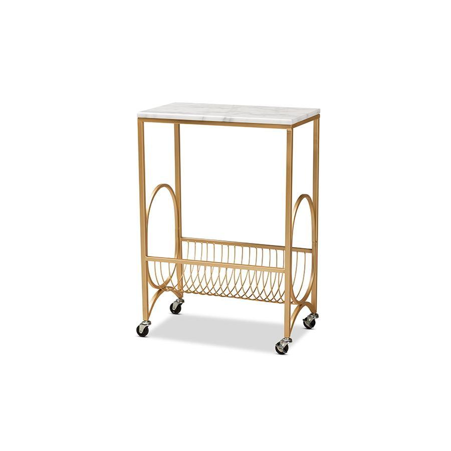 Jacek Metal Wine Cart with Marble Tabletop Gold - Baxton Studio