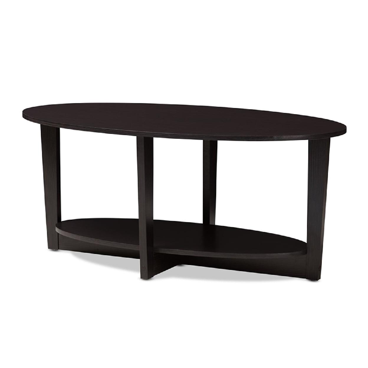 Jacintha Wenge Brown Oval Wood Coffee Table with Shelf