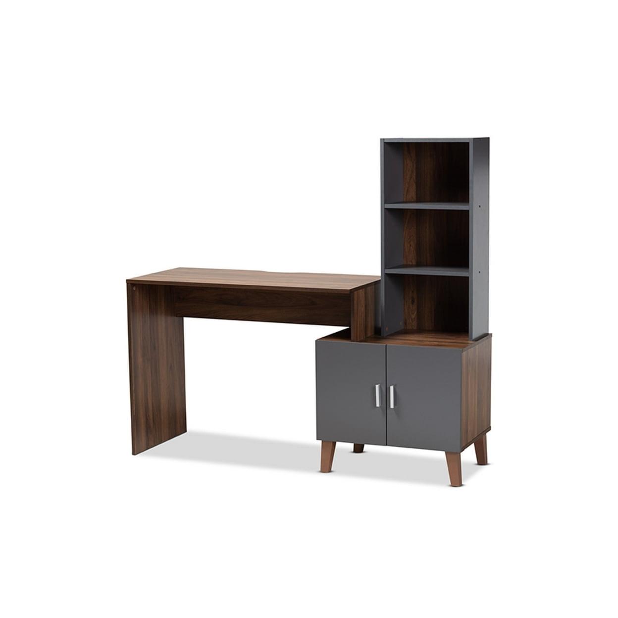 Contemporary Jaeger Two-Tone Walnut and Grey Wood Desk with Storage