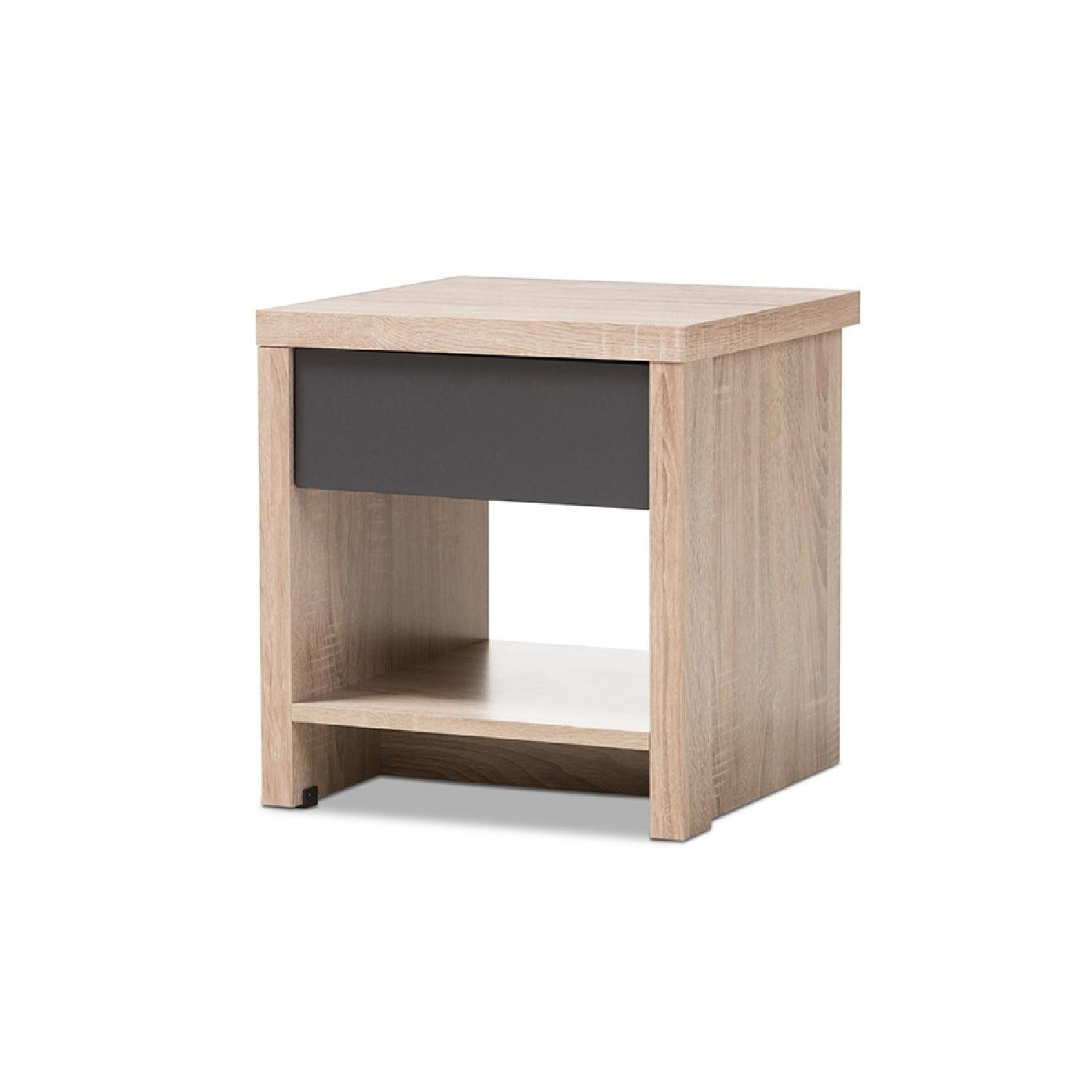 Jamie Two-Tone Oak and Gray Wood 1-Drawer Nightstand