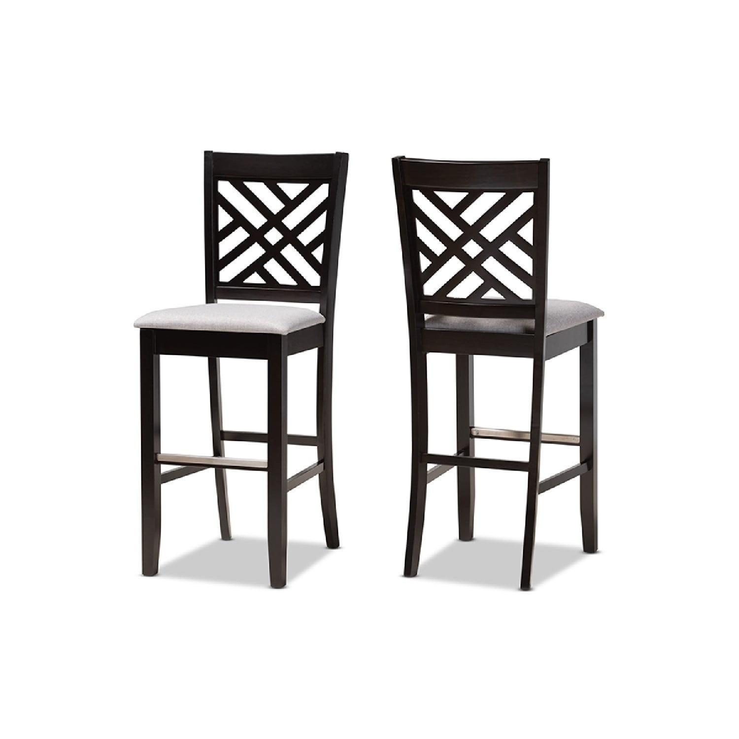 Espresso Brown and Grey Fabric Upholstered Barstool Set with Metal Accents