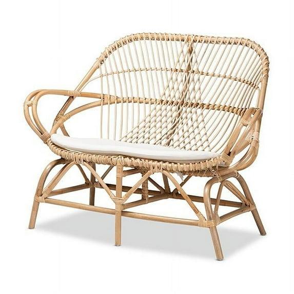 Jayden Fabric Upholstered and Rattan Loveseat White/Brown - bali & pari