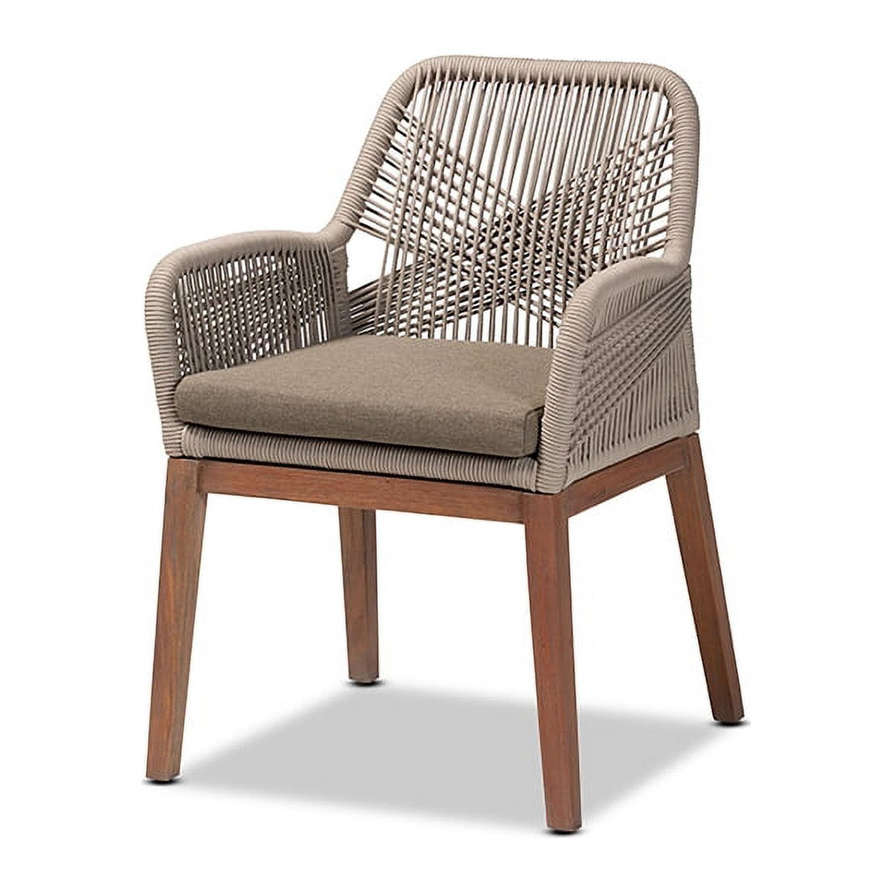 Gray Woven Rope Mahogany and Aluminum Dining Arm Chair