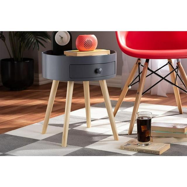 1 Drawer Jessen Wood Nightstand Gray - Baxton Studio: Bedside Table with Storage, Angled Legs