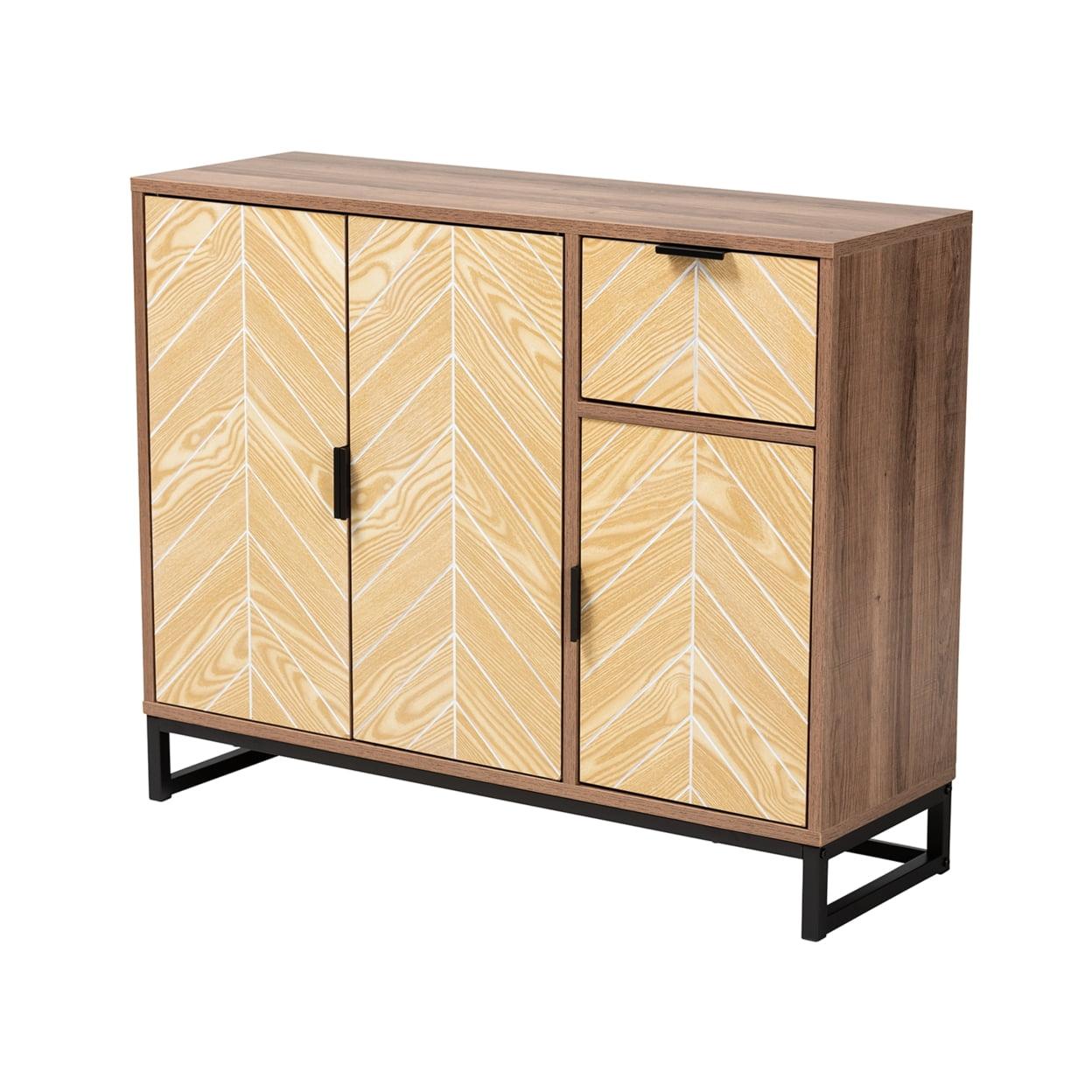 Josephine Two-Tone Walnut and Black Metal 3-Door Sideboard