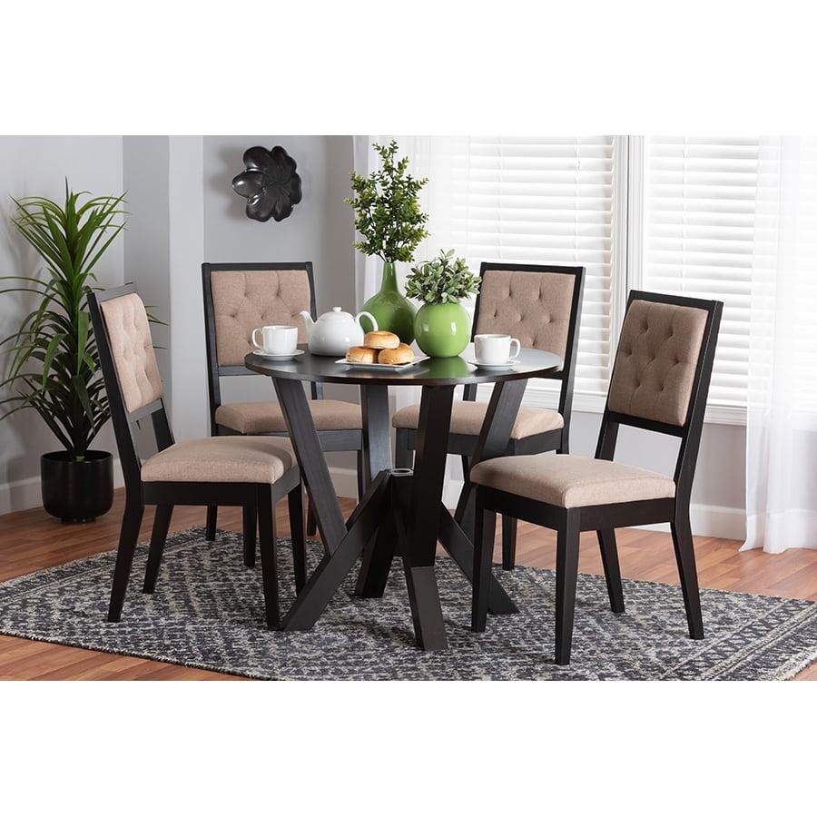 Kai Modern Sand Fabric and Dark Brown Wood 5-Piece Dining Set