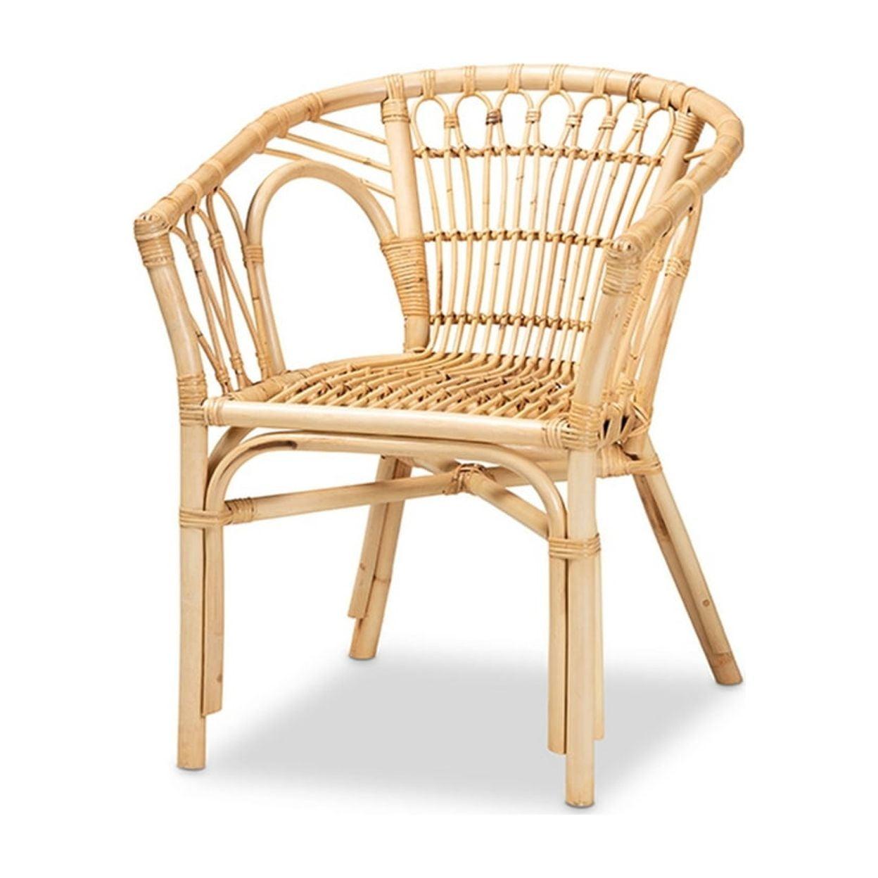 Bohemian Bali Low Slat Rattan and Cane Brown Arm Chair