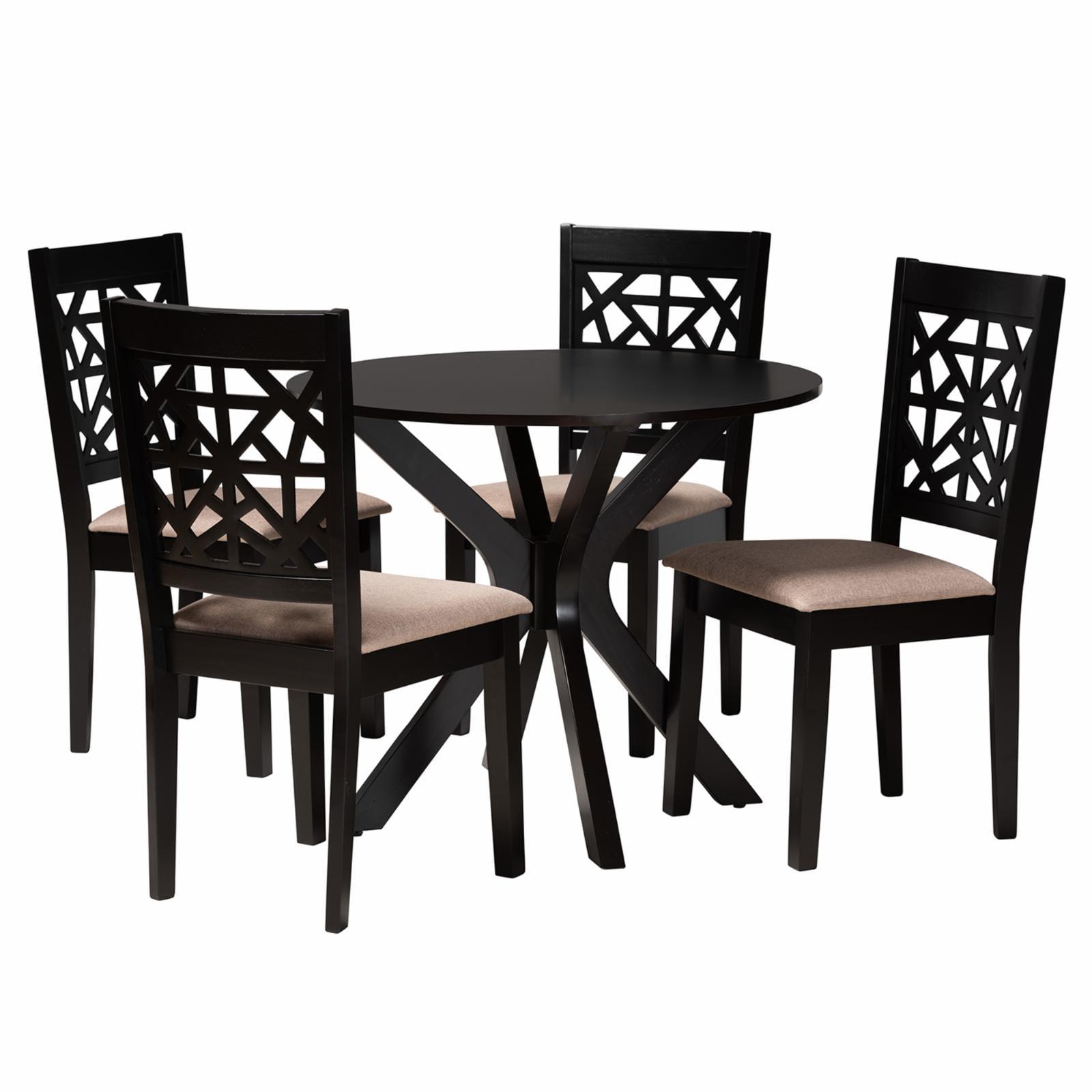 Karel Modern Beige Fabric and Espresso Wood 5-Piece Dining Set