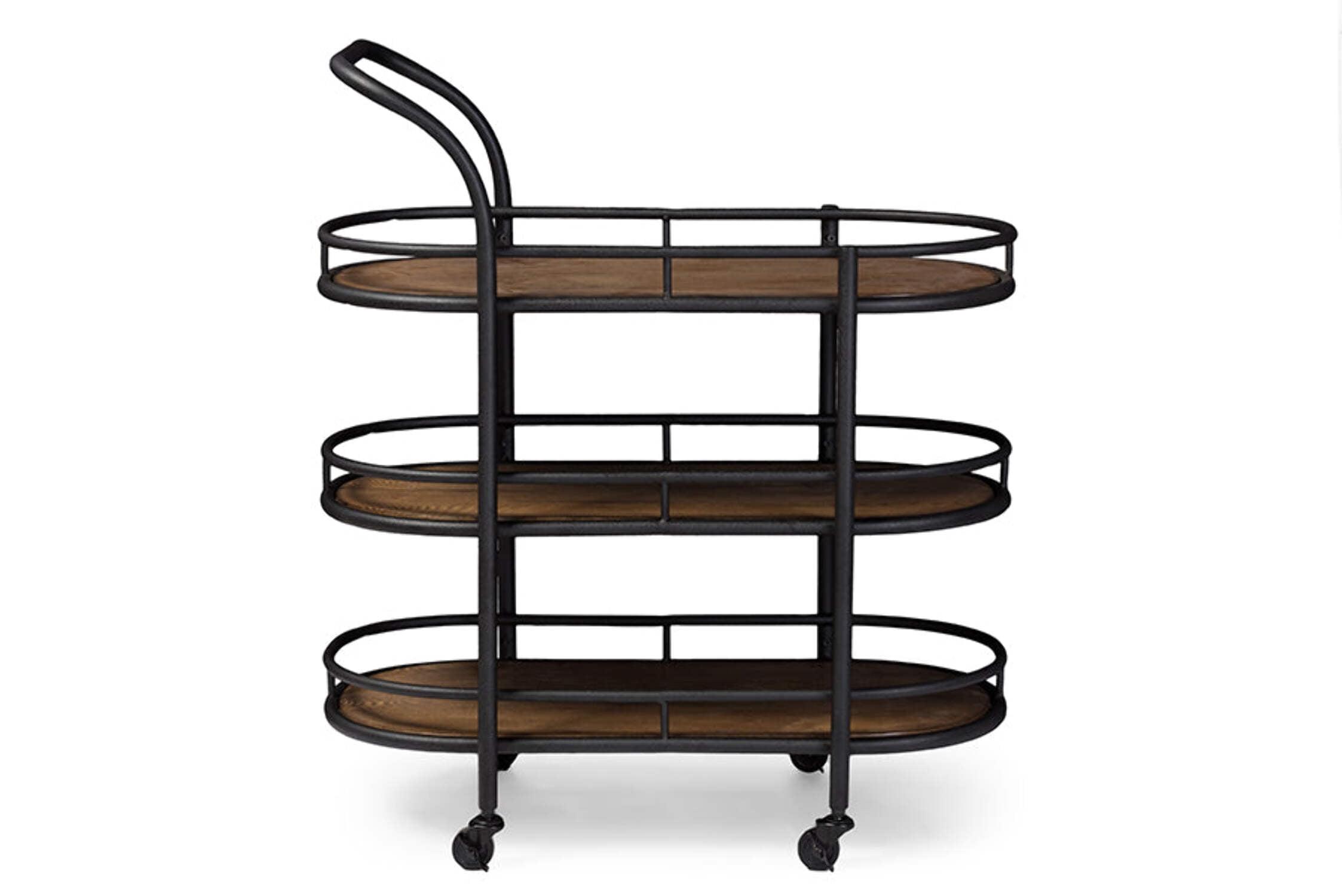 Baxton Studio Wood Mobile Kitchen Bar Serving Wine Cart Black/Brown