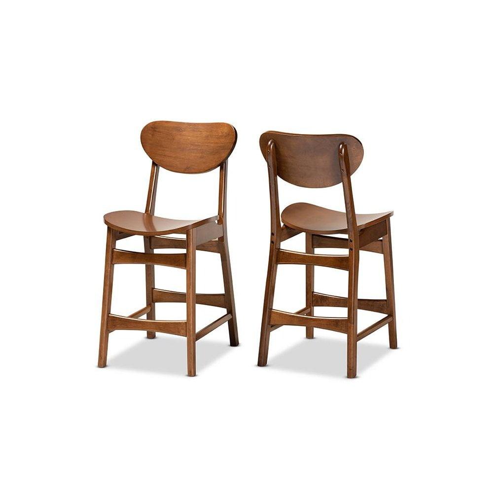 2pc Katya Wood Counter Height Barstool Set Brown - Baxton Studio: Walnut Finish, Polyester Upholstery, Footrests