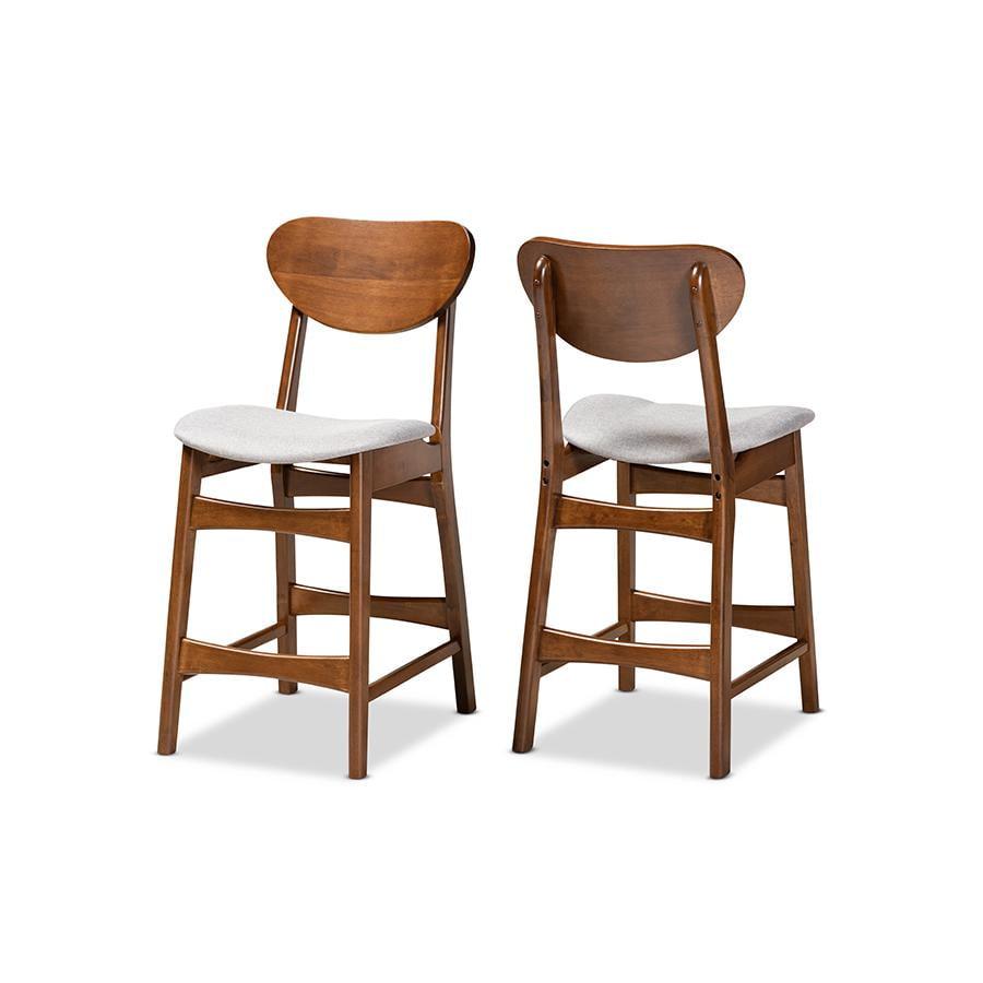 2pc Katya Fabric Upholstered & Wood Counter Height Barstool Set - Baxton Studio: Walnut Finish, Polyester