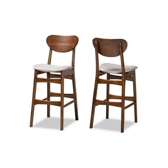 2pc Katya Wood Barstool Set Walnut Brown/Gray - Baxton Studio