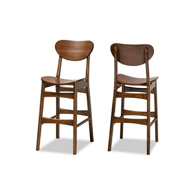 2pc Katya Wood Barstool Set Brown - Baxton Studio: Solid Walnut Finish, Polyester Upholstery, 28.7" Seat Height