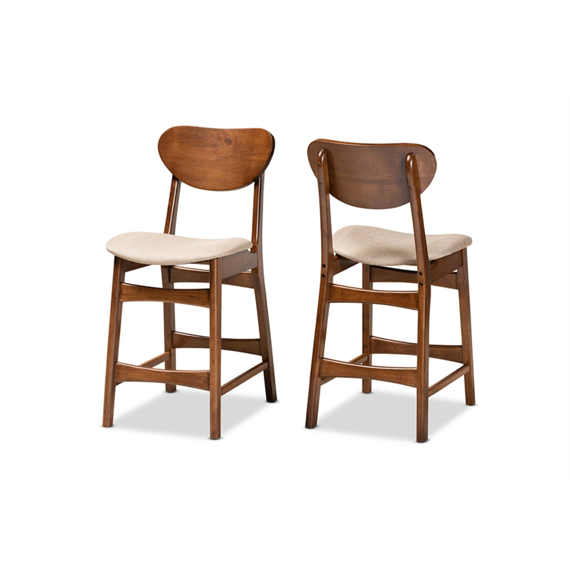 Katya Sand Walnut Brown Solid Wood Counter Stool Set