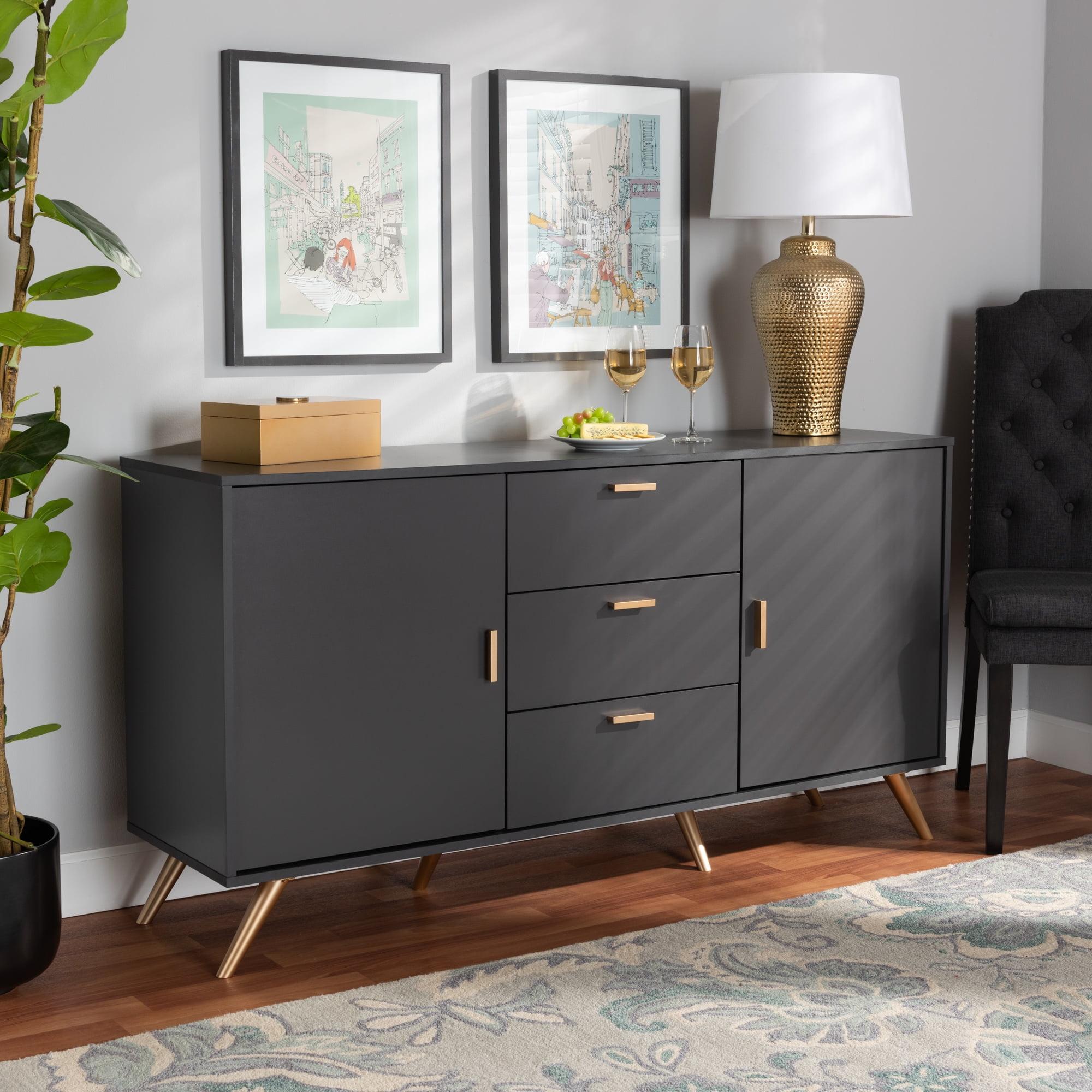 Kelson Dark Grey and Gold MDF 2-Door Sideboard Buffet