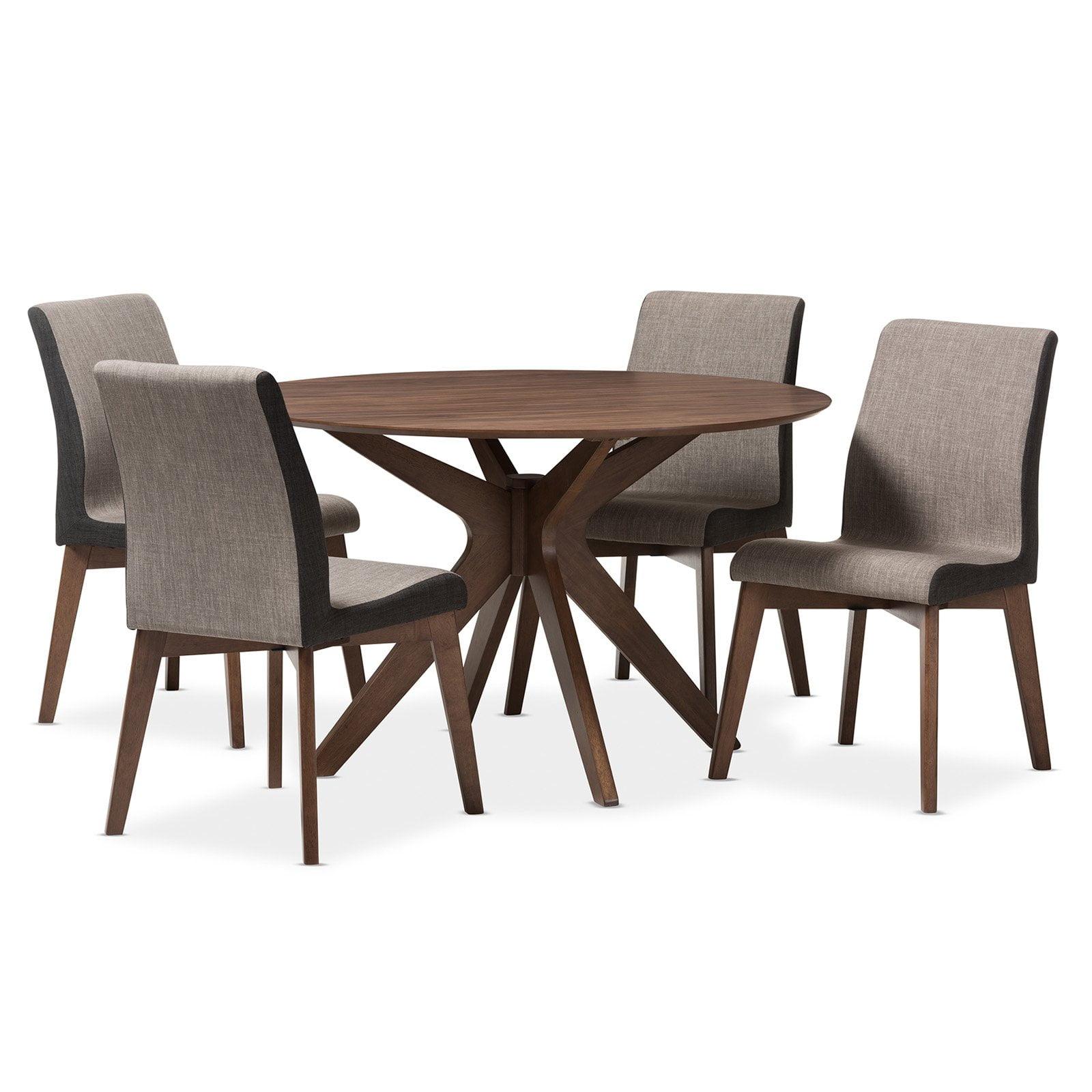 Kimberly 47" Walnut and Gravel Mid-Century Modern 5-Piece Dining Set