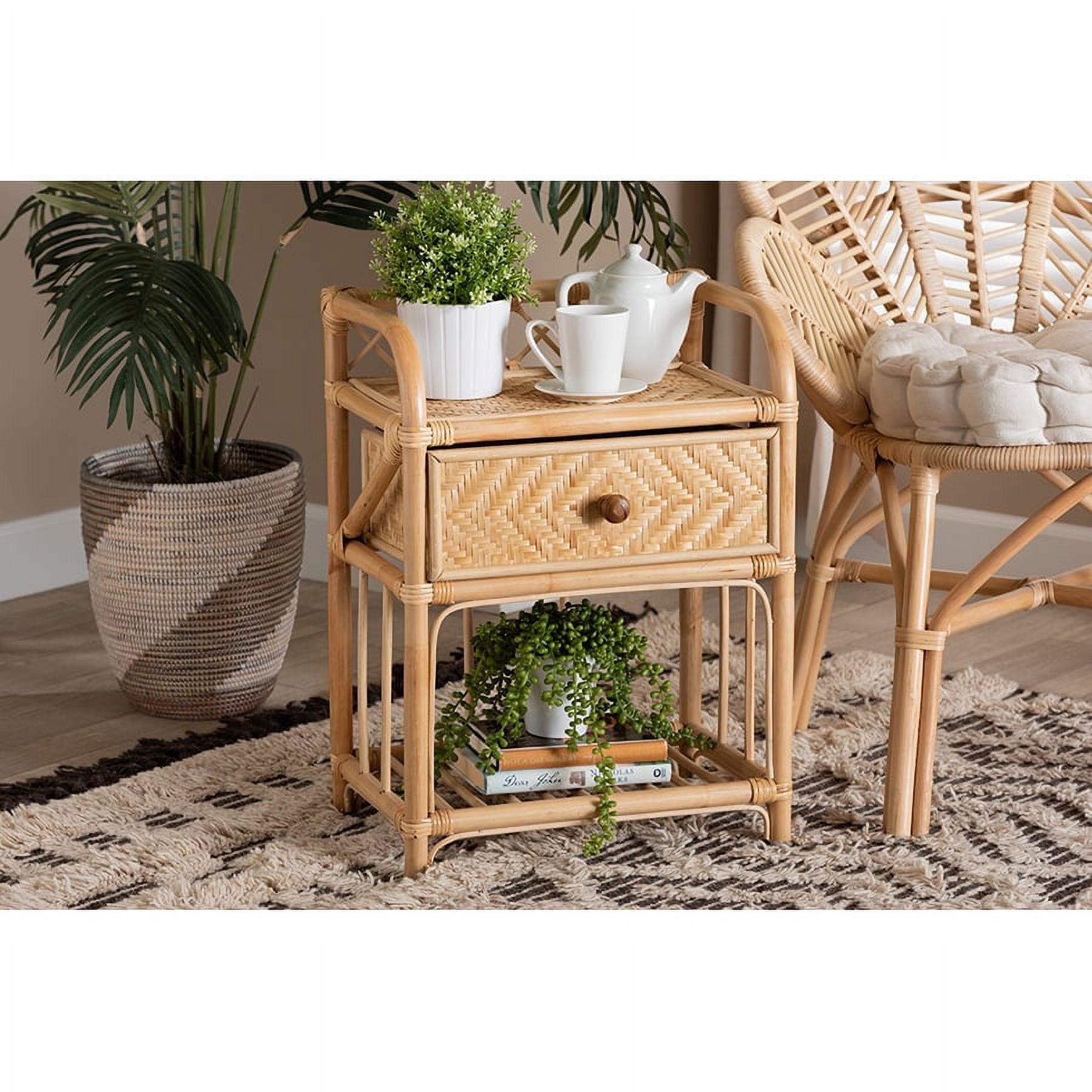 bali & pari Kobie Modern Bohemian Natural Brown Rattan 1-Drawer Nightstand