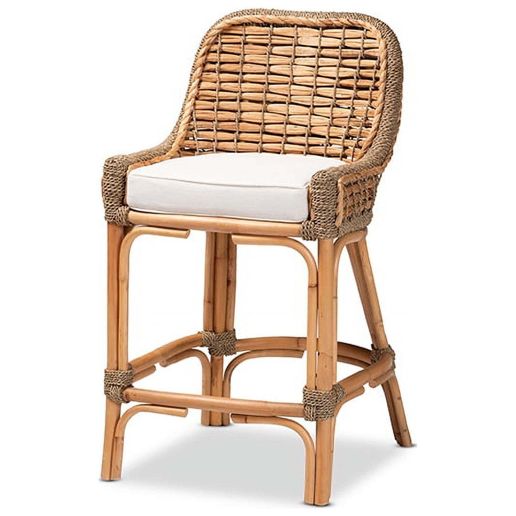 Kyle Bohemian Natural Brown Rattan & Mahogany Counter Stool