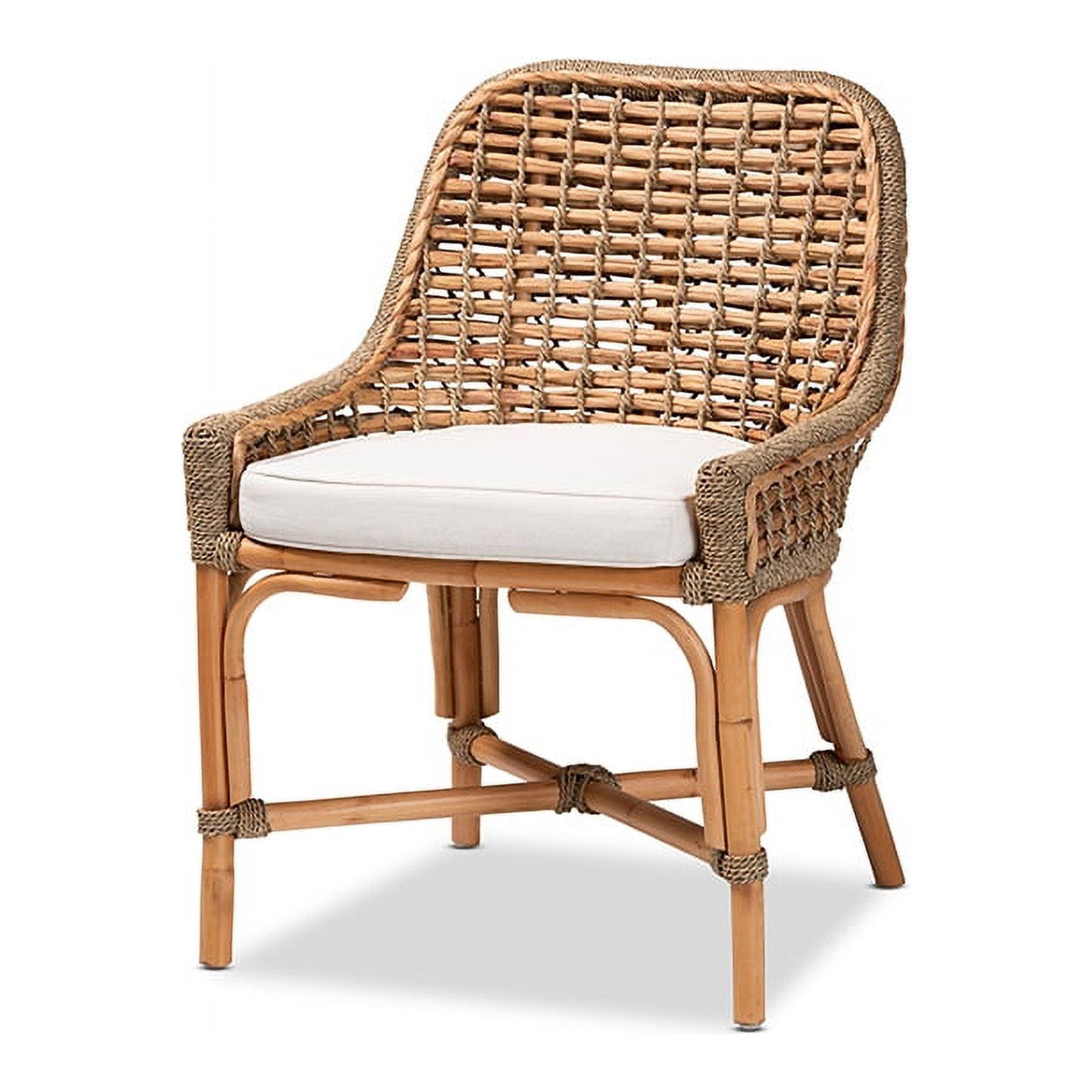 Kyle Natural Rattan and Cane Dining Side Chair with Cushion