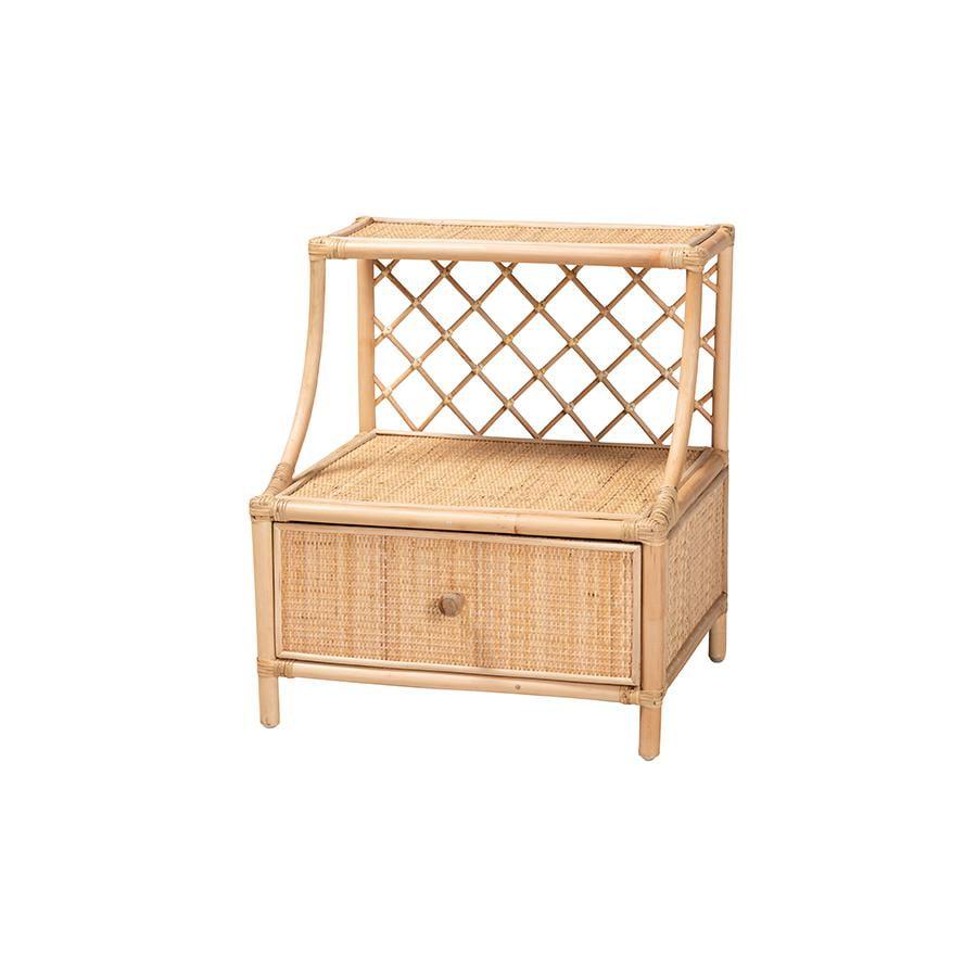 bali & pari Lalo Modern Bohemian Natural Brown Rattan 1-Drawer Nightstand