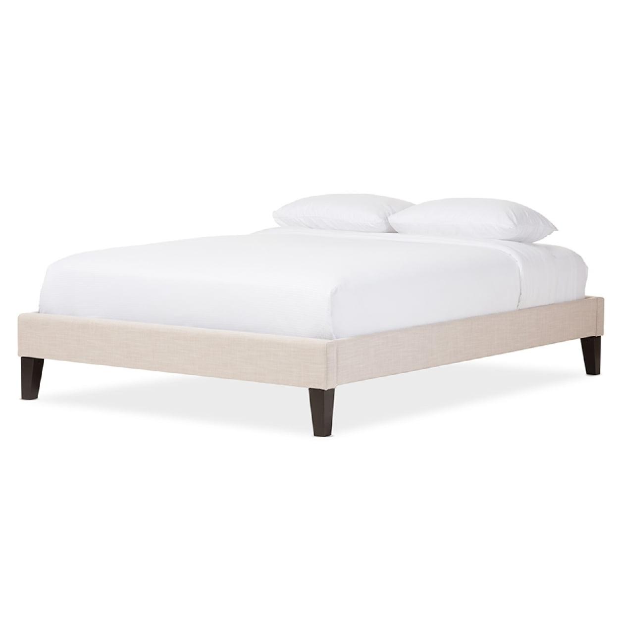 Full Lancashire Modern and Contemporary Linen Fabric Upholstered Bed Frame with Tapered Legs Beige - Baxton Studio