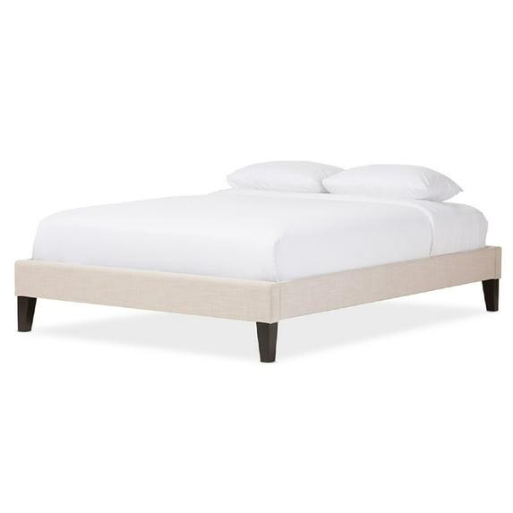 Baxton Studio Full Lancashire Modern and Contemporary Linen Fabric Upholstered Bed Frame with Tapered Legs Beige: Rubberwood & MDF Construction