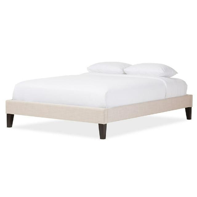 Baxton Studio Full Lancashire Modern and Contemporary Linen Fabric Upholstered Bed Frame with Tapered Legs Beige: Rubberwood & MDF Construction