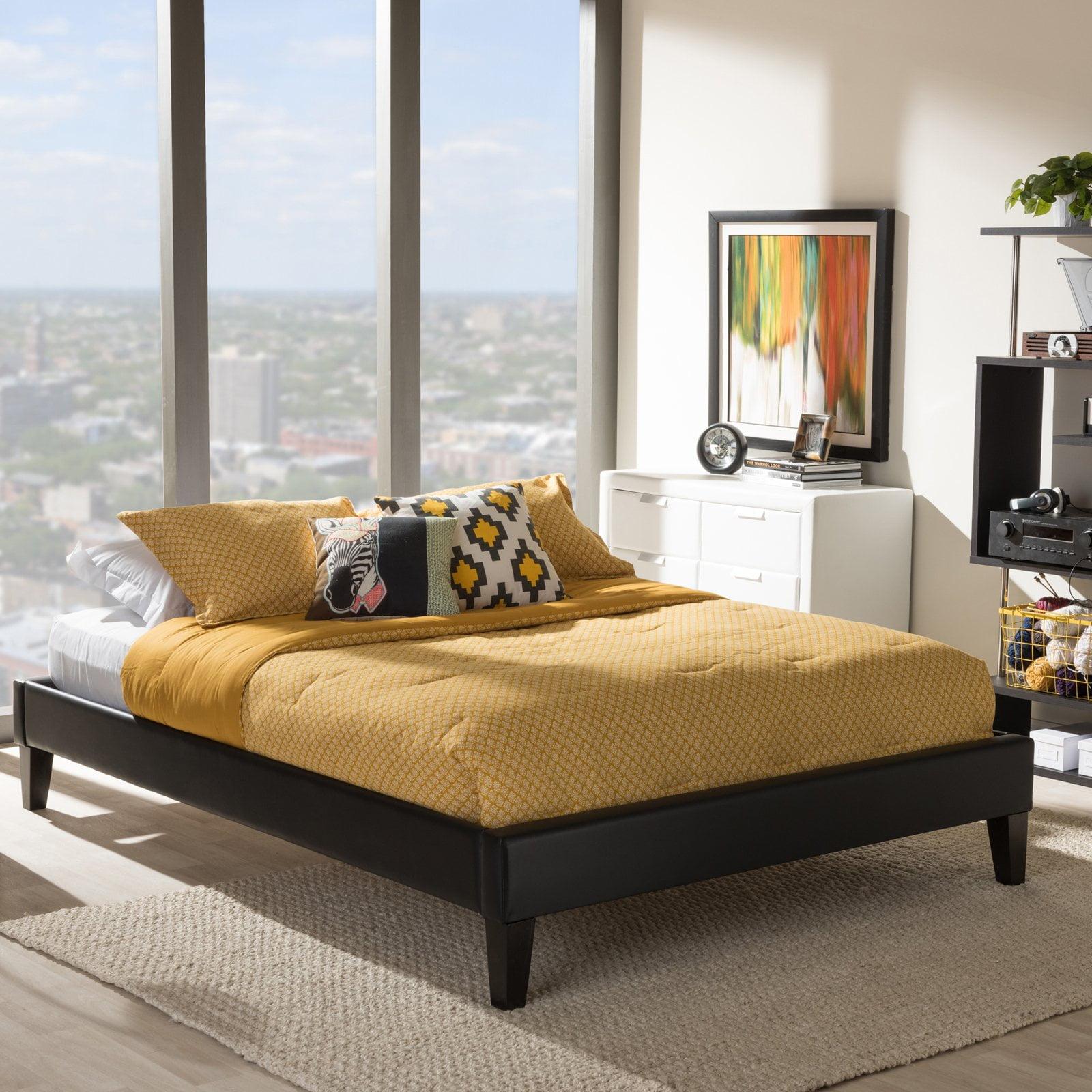 Full Lancashire Modern and Contemporary Faux Leather Upholstered Bed Frame with Tapered Legs Black - Baxton Studio