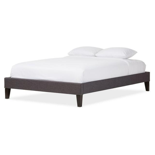 Baxton Studio Full Lancashire Modern and Contemporary Fabric Upholstered Bed Frame with Tapered Legs Dark Gray: No Box Spring Needed