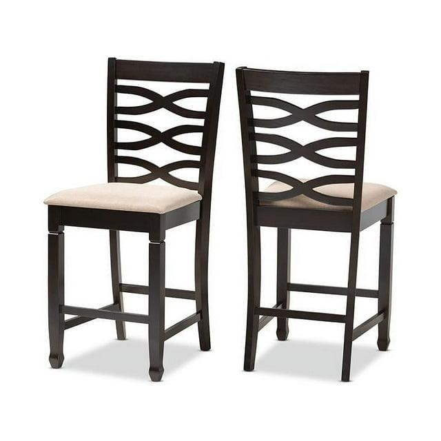 Baxton Studio Set of 2 Caron Finished Wood Counter Height Barstools Sand Brown: Rubberwood Frame, Foam Padded, Cut-Out Back Design