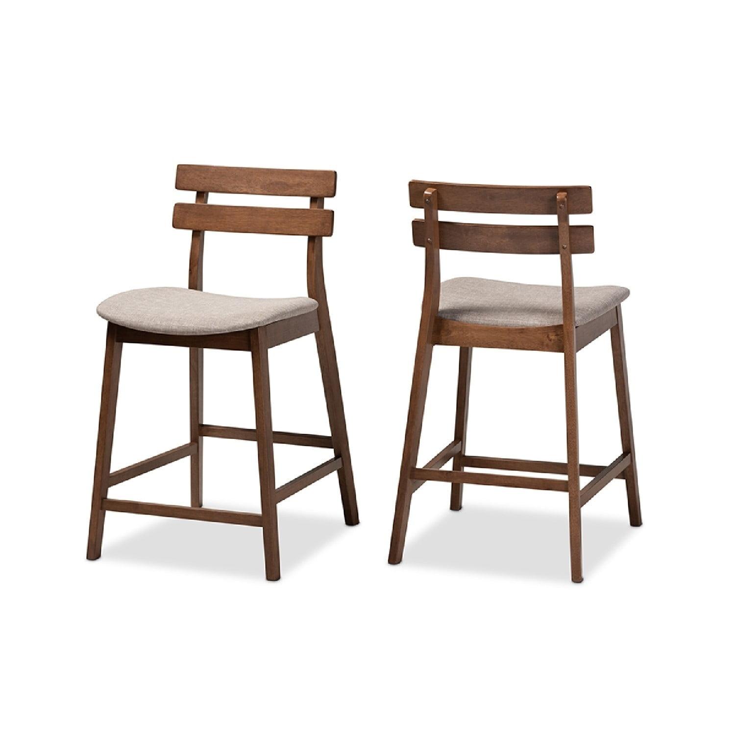 Walnut and Light Grey Modern Counter Height Barstool Set