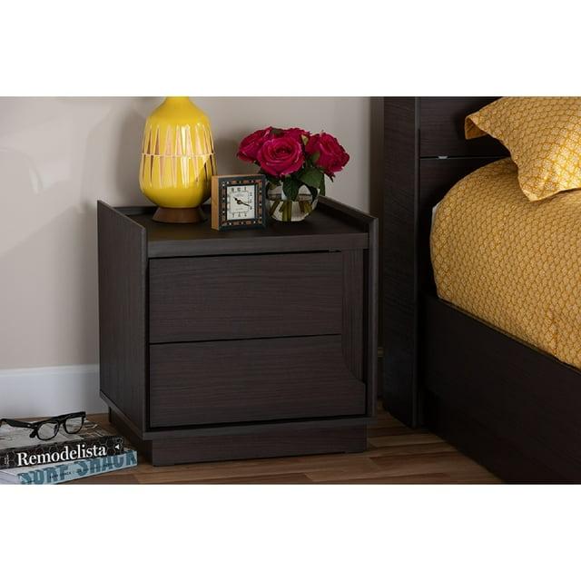 Larsine Finished 2 Drawer Nightstand Brown - Baxton Studio: Modern Design, Cut-Out Handles, Engineered Wood