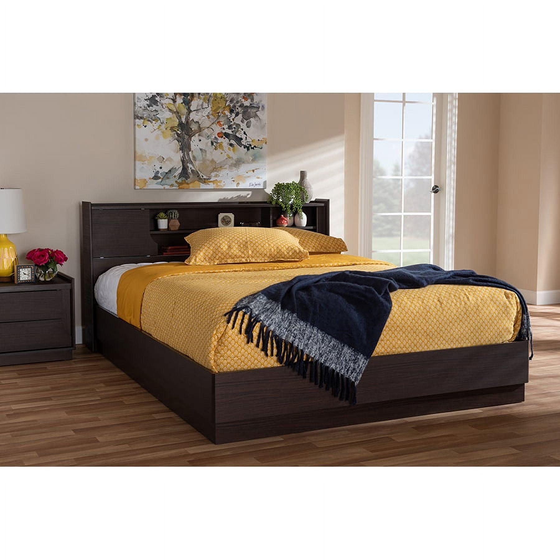 Modern Larsine Queen Platform Bed with Bookcase & Storage - Brown