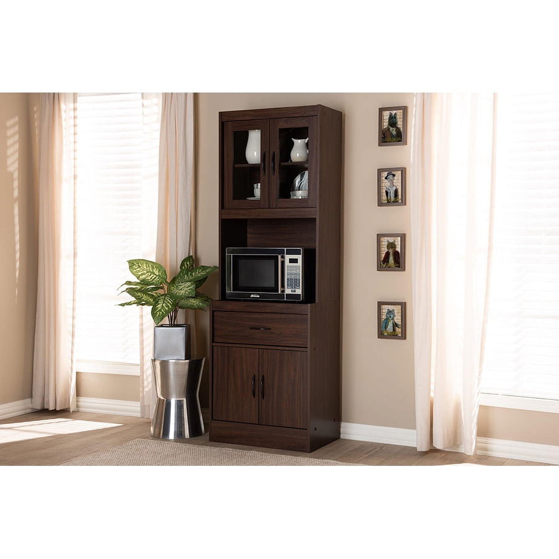 Laurana Dark Walnut Tall Kitchen Hutch Cabinet with Glass Doors