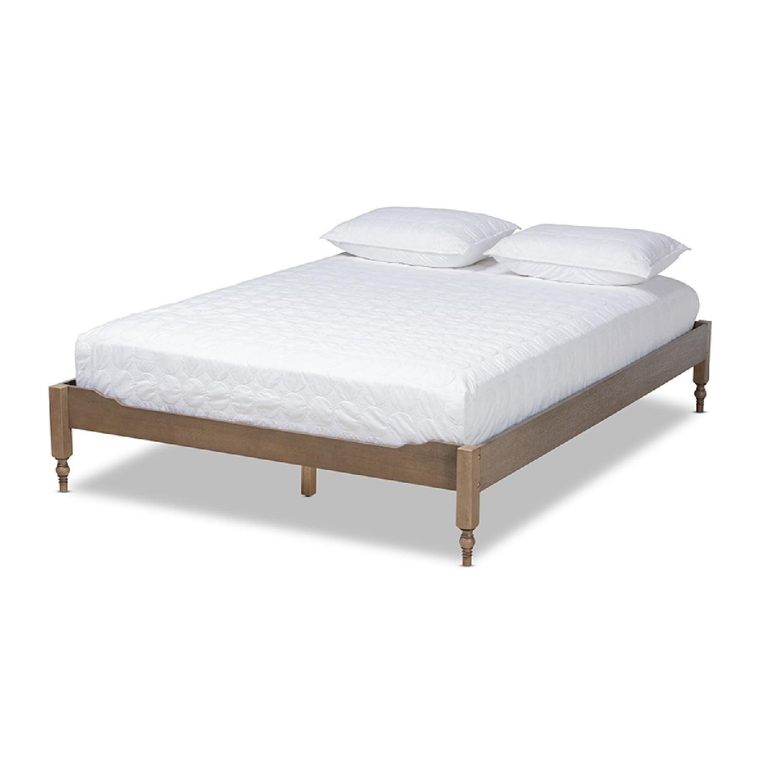 Weathered Grey Oak Queen Platform Bed with Turned Legs