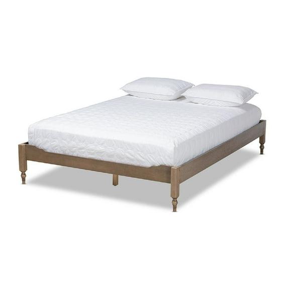 Queen Laure French Bohemian Wood Platform Bed Frame Weathered Gray - Baxton Studio: Ash Walnut Finish, No Box Spring Required