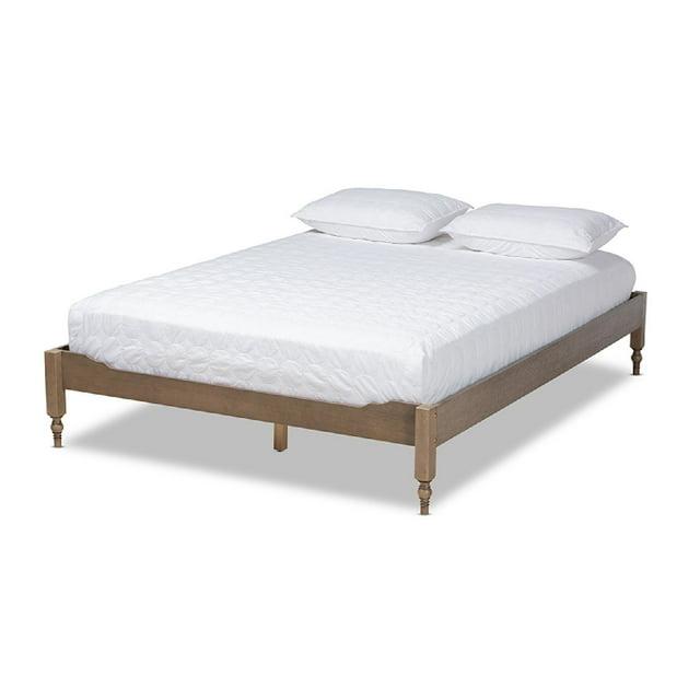 Queen Laure French Bohemian Wood Platform Bed Frame Weathered Gray - Baxton Studio: Ash Walnut Finish, No Box Spring Required