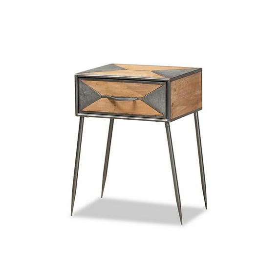 Laurel Metal and Wood 1 Drawer Nightstand Gray/Brown - Baxton Studio: Contemporary Bedside Table with Storage