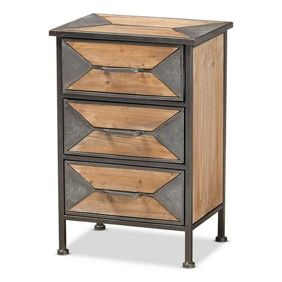 Laurel Wood 3 Drawer Nightstand Gray/Brown - Baxton Studio: Antique Metal Frame, Whitewashed Oak, Vintage Style Handle