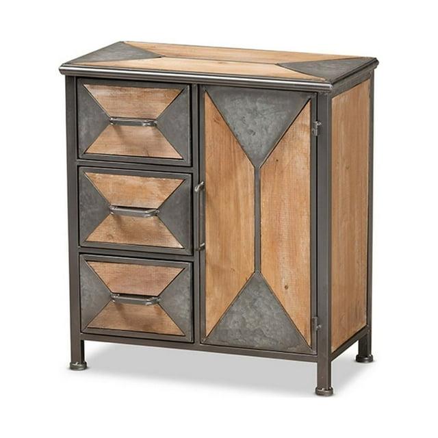Livi Homes Vortex 3-Drawer Accent Storage Cabinet in Rustic Industrial Antique Grey Finished Metal and Whitewashed Oak Brown Finished Wood