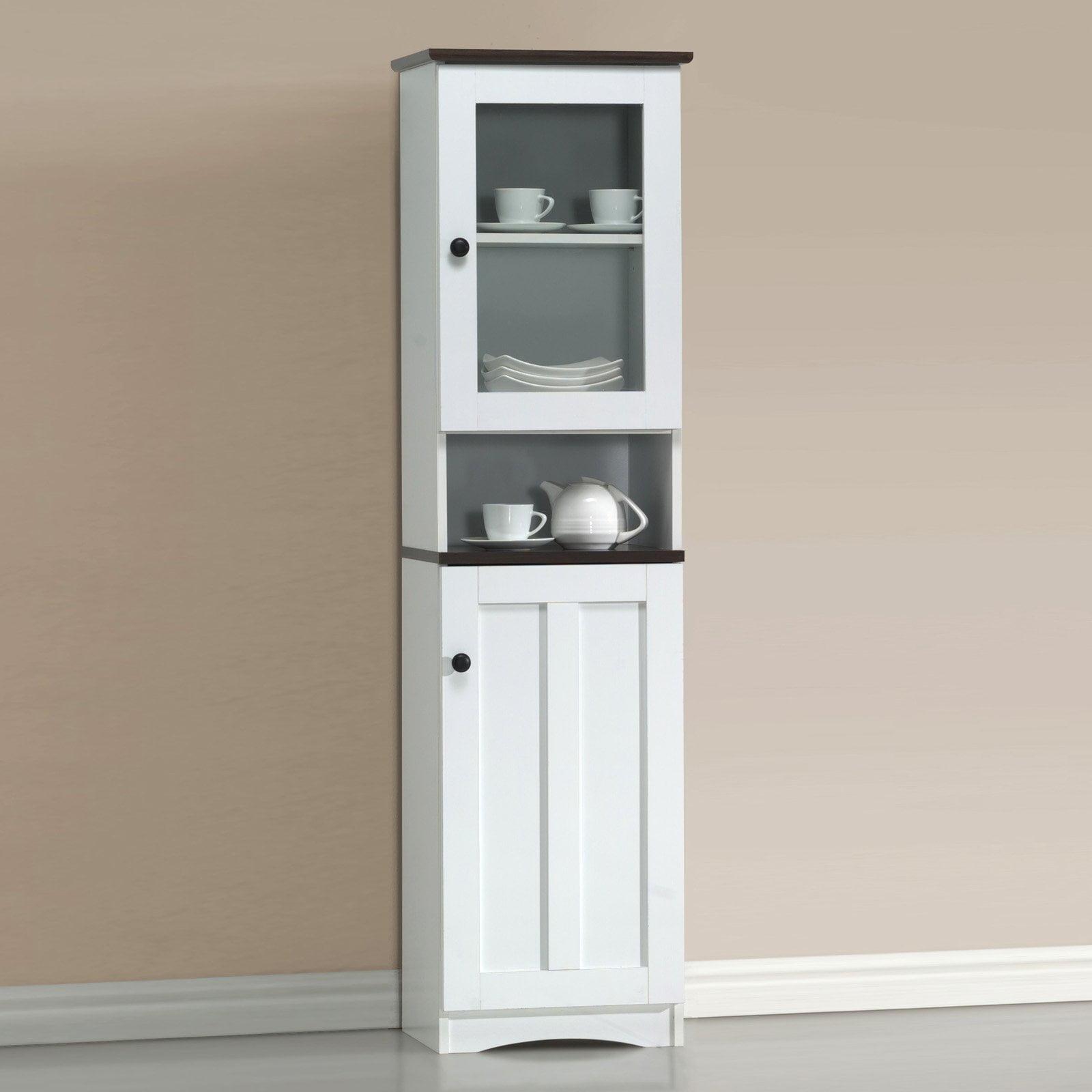 Baxton Studio Lauren TwoTone and Buffet and Hutch Kitchen Cabinet White/Dark Brown: Transitional Style, 5 Fixed Shelves