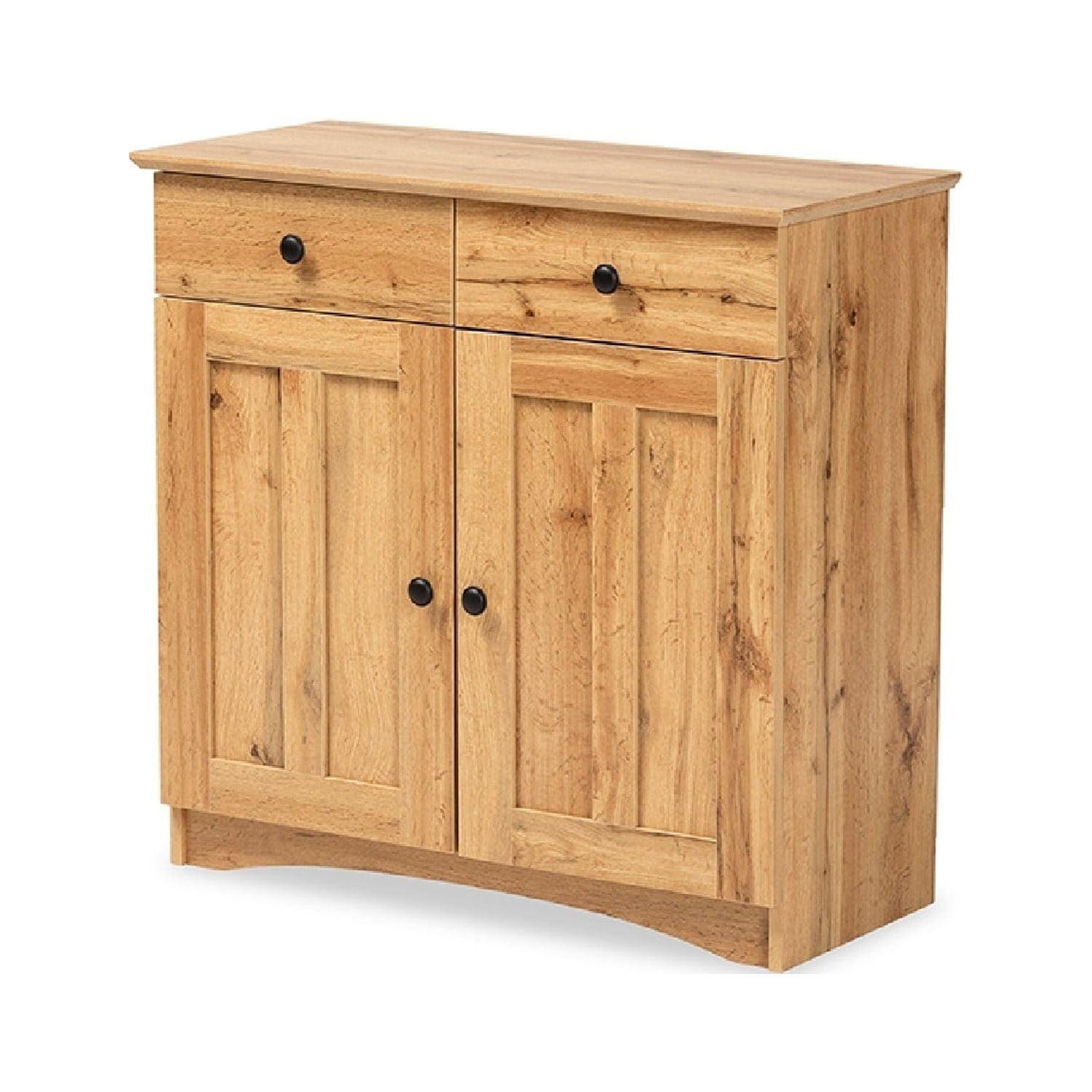 Lauren Wood 2 Door Buffet Kitchen Cabinet Oak Brown/Black - Baxton Studio