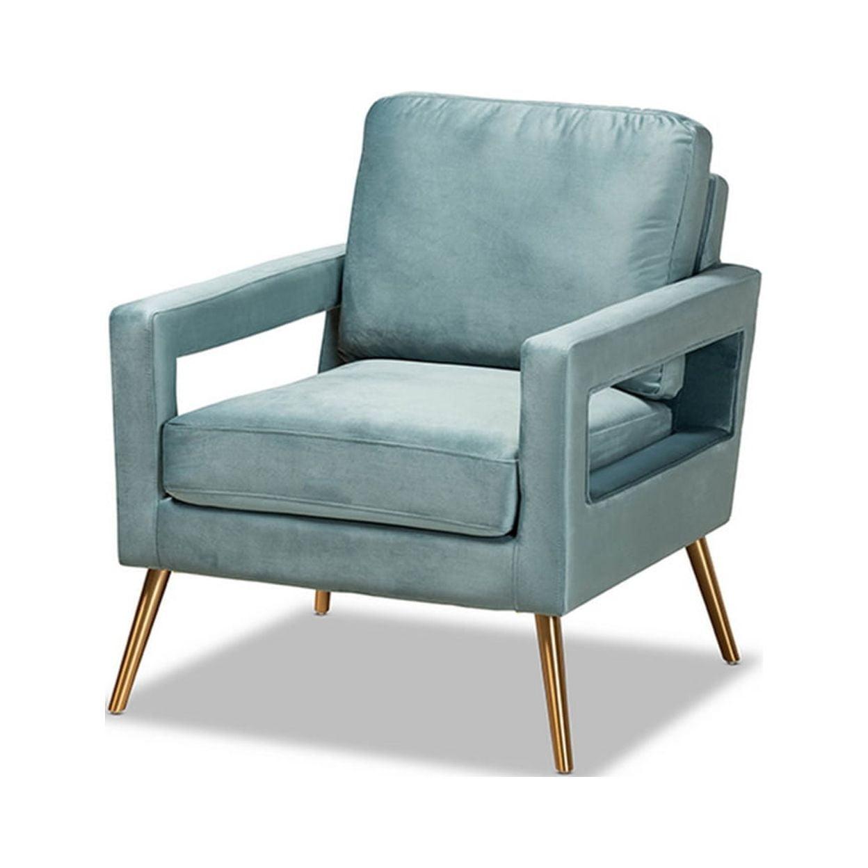 Elysian Light Blue Velvet and Gold Wood Accent Chair