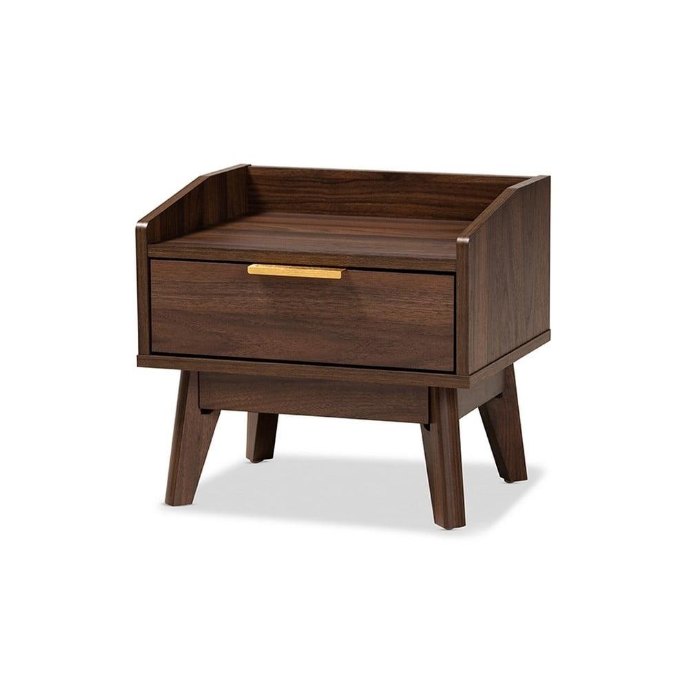 Mid-Century Lena Nightstand in Walnut Brown with Gold-Tone Handle