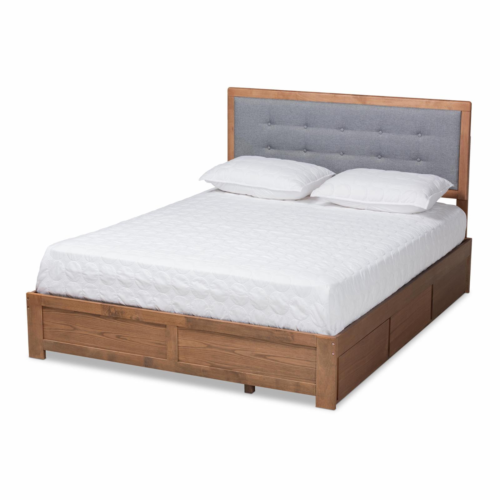 Ash Walnut King Upholstered Storage Bed with Tufted Headboard