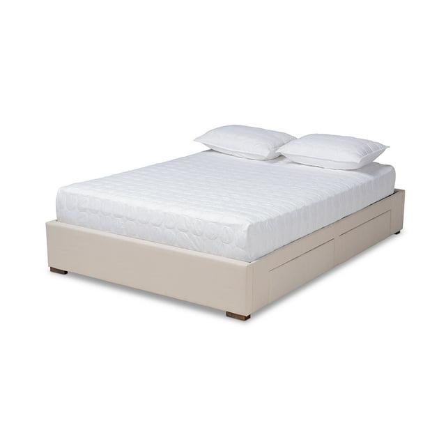 King Leni Bed Frame Beige - Baxton Studio: Storage Drawers, Polyester Upholstery, No Box Spring Required