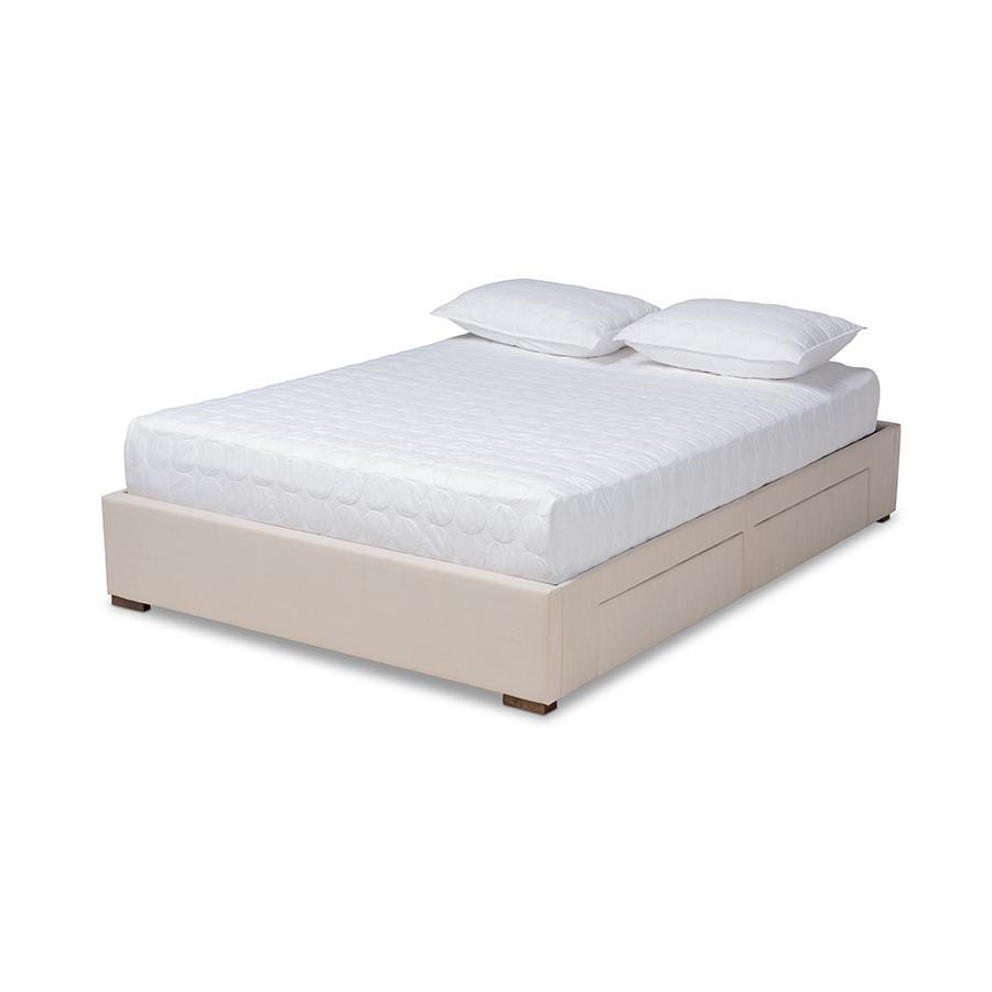 King Leni Bed Frame Beige - Baxton Studio: Storage Drawers, Polyester Upholstery, No Box Spring Required